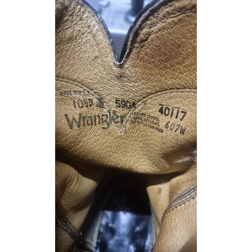 Vintage Wrangler 5904 Men's Brown Leather Cowboy Roper Boots Size 10.5D USA